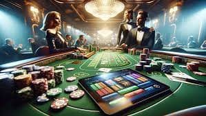 Antarmuka meja Bandar Poker di koktoto dengan penampilan pemain dan pot taruhan